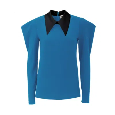 Julia Allert Women's Long Sleeve Blouse With Contrast Collar Light Blue