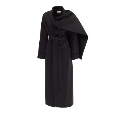Julia Allert Women's Long Wrap Coat With Drape Collar Black