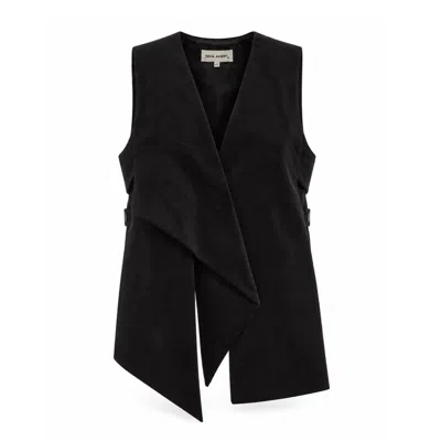 Julia Allert Women's Longline Asymmetric Wrap Velvet Vest – Black