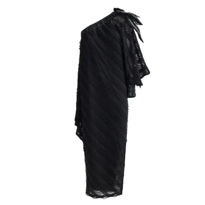 Julia Allert Women's Luxury Elegance One-sleeve Long Dress Black