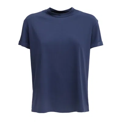 Julia Allert Women's Mock Neck Rolled Sleeve T-shirt – Blue