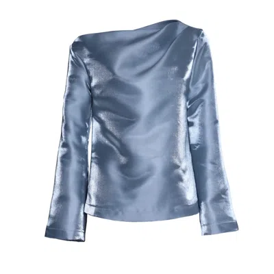 Julia Allert Women's Modern Boat Neck Blouse With Gentle Sheen Metallic Blue