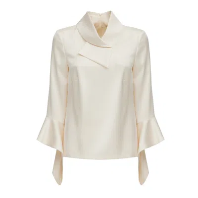 Julia Allert Women's Neutrals Asymmetric Collar Satin Blouse - Ivory In White