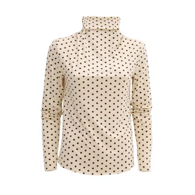 Julia Allert Women's Neutrals / Black Basic Long Sleeve Top Polka Dot Beige