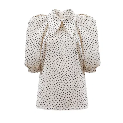 Julia Allert Women's Neutrals / Black Designer Blouse Crepe Polka Dot