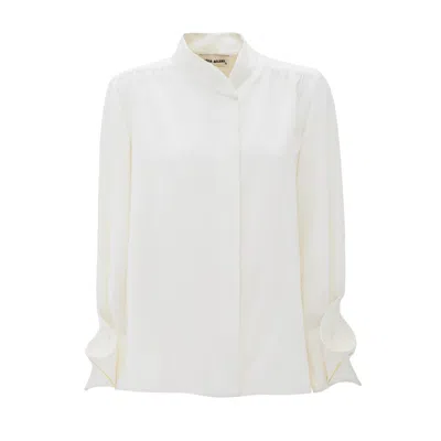 Julia Allert Women's Neutrals Chic Blouse With Decorative Cuffs Ecru In Beige