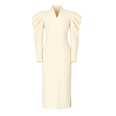 Julia Allert Women's Neutrals Crepe Midi Dress With Statement Sleeves – Ivory In White