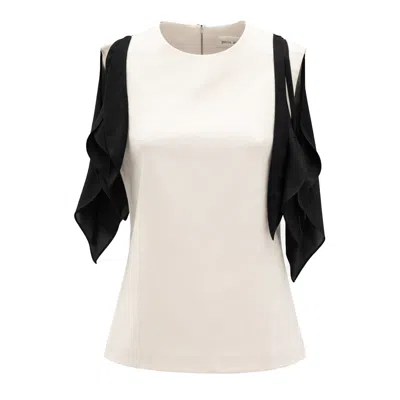 Julia Allert Women's Neutrals Designer Fitted Sleeveless Top, Floral Accent – Ivory In Multi