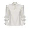 Julia Allert Women's Neutrals Designer Satin Blouse With Bishop Sleeves And Stand Collar – Ivory In White
