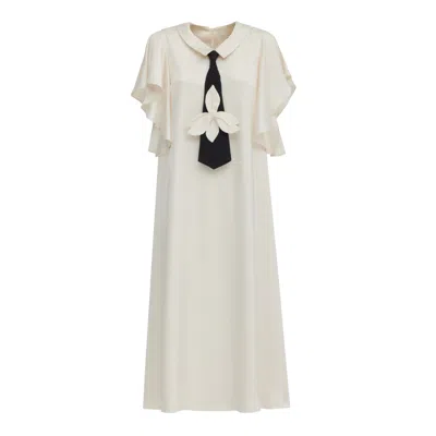 Julia Allert Women's Neutrals Double-layer Satin Midi Dress With Tie Detail – Ivory In White