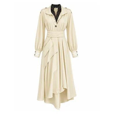 Julia Allert Women's Neutrals Double-collar Belted A-line Midi Dress – Ivory In White