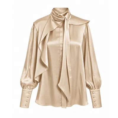 Julia Allert Women's Neutrals Draped High-neck Silk Organza Blouse – Beige Yellow In Pink