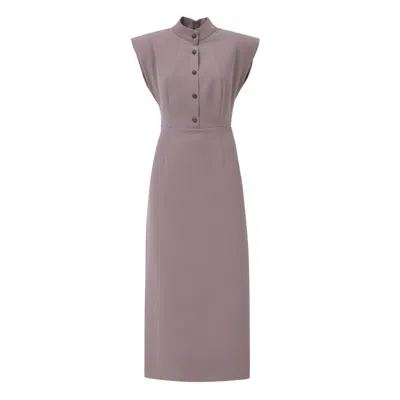 Julia Allert Women's Neutrals Fitted Sheath Dress With Shoulder Pads Dark Beige