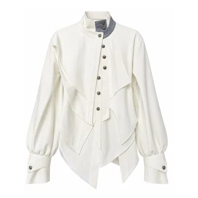 Julia Allert Women's Neutrals High-neck Panelled Open-back Blouse – Ivory In White