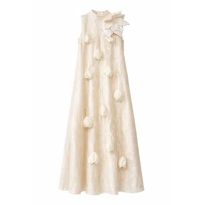 Julia Allert Women's Neutrals Ivory A-line Flower Maxi Dress – Couture Gown