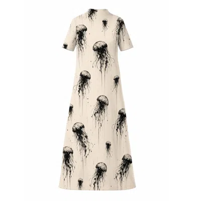 Julia Allert Women's Neutrals Ivory Jellyfish Print Fluid A-line Dress – Capsule Edition In Multi