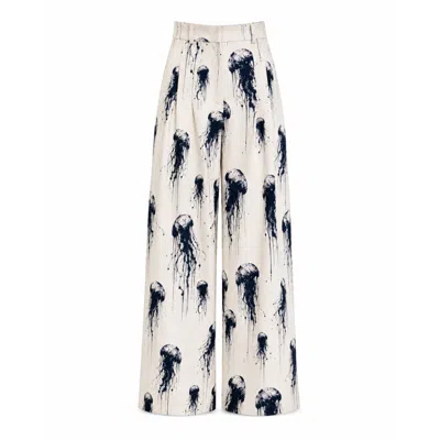 Julia Allert Women's Neutrals Ivory Jellyfish Print Tailored Pants – Capsule Edition In Multi