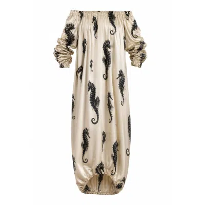 Julia Allert Women's Neutrals Ivory Off-shoulder Seahorse Loose-fit Dress – Capsule Edition