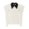 Julia Allert Women's Neutrals Long Sleeve Blouse With Contrast Collar Ecru In Beige
