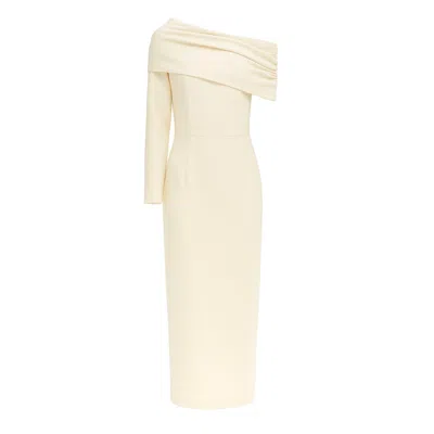 Julia Allert Women's Neutrals One Shoulder Cowl-neck Midi Dress - Light Vanilla
