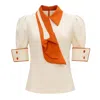 Julia Allert Women's Neutrals / Orange Statement Blouse With White Collar And Cuffs – Light Vanilla In Brown