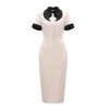 Julia Allert Women's Neutrals Polished Fitted Midi Short Sleeve Dress - Ecru In Sand