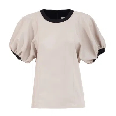 Julia Allert Women's Neutrals Puff Sleeve Faux Leather Top – Beige In Multi