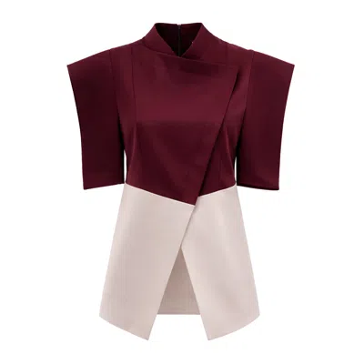Julia Allert Women's Neutrals / Red Asymmetric Colour Block Top – Burgundy & Beige In Brown