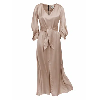Julia Allert Women's Neutrals Satin Ankle-length Dress With Belt - Beige