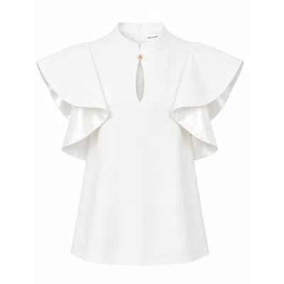 Julia Allert Women's Neutrals Stand Collar Ruffle Sleeve Blouse – Ivory In White