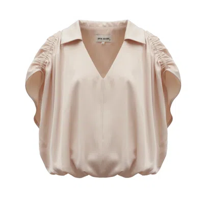 Julia Allert Women's Neutrals Summer Satin Bubble Blouse With Ruched Sleeves Nude Rose