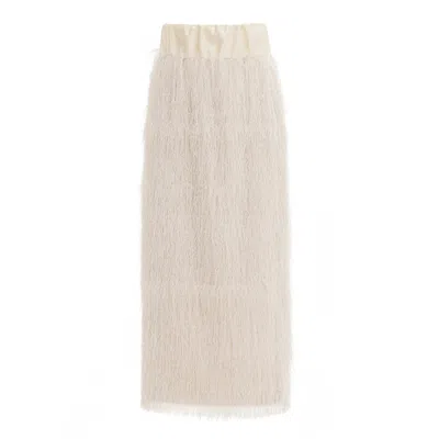 Julia Allert Women's Neutrals Textured Pile Column Midi Skirt – Ecru