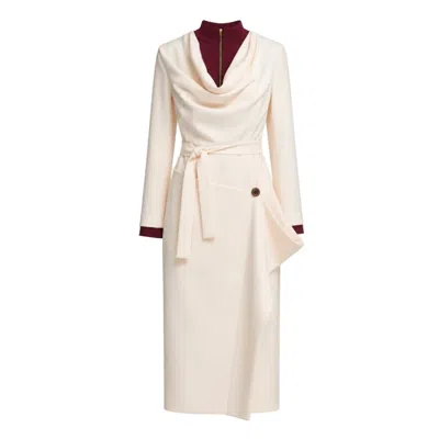 Julia Allert Women's Neutrals Two-tone Asymmetric Draped High-neck Midi Dress – Ivory