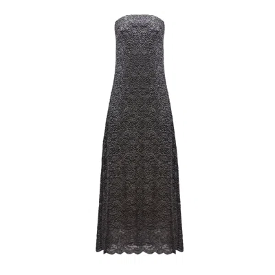 Julia Allert Women's Occasionwear Strapless Guipure Lace A-line Midi Dress Black In Gray