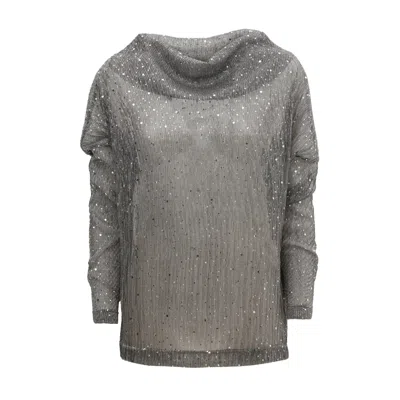 Julia Allert Women's Party Semi-sheer Glitter Drape Top Silver
