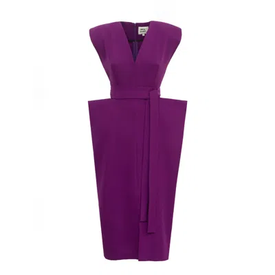 Julia Allert Women's Pink / Purple Fashion Midi Dress With Belt And Bold Shoulders Violet In Pink/purple