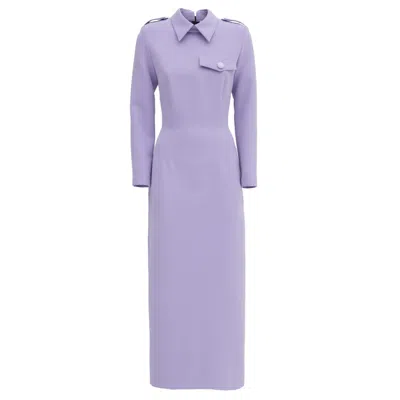 Julia Allert Women's Pink / Purple Fitted Long Sleeve Dress With Stand-up Collar - Lavander In Pink/purple