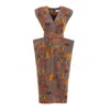 Julia Allert Women's Grey / Yellow / Orange Fashion Midi Dress With Belt And Bold Shoulders Jacquard Grey In Pink/purple/grey