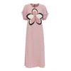 Julia Allert Women's Pink / Purple Silky Touch Midi Pale Pink Dress With Handmade Floral Appliqué In Pink/purple
