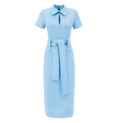 Julia Allert Women's Pink Short Sleeve Midi Dress With Belt - Light Blue In Multi