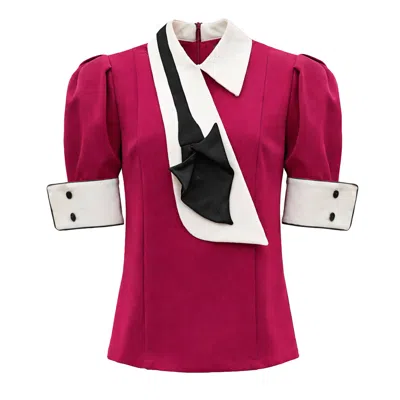 Julia Allert Women's Pink Statement Blouse With White Collar And Cuffs – Fuchsia In Multi