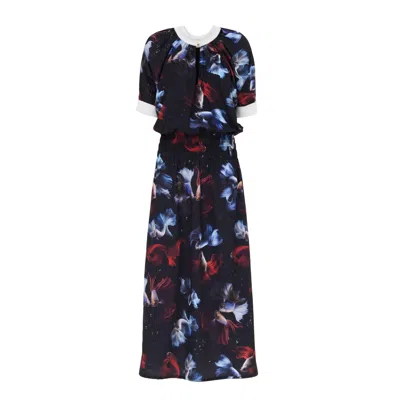 Julia Allert Women's Printed Ankle-length Dress With Elastic Waistband Black