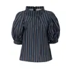 Julia Allert Women's Puff Short-sleeve Blouse Striped Blue In Blue
