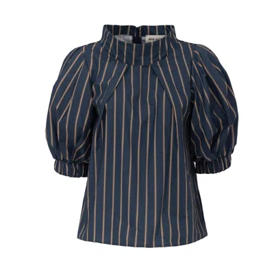 Julia Allert Women's Puff Short-sleeve Blouse Striped Blue