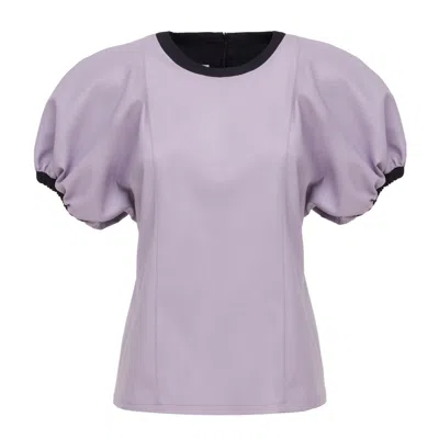 Julia Allert Women's Purple Puff Sleeve Faux Leather Top – Lavender