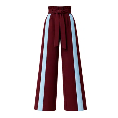 Julia Allert Women's Red Belted High Waist Wide Leg Pants – Burgundy
