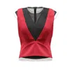 Julia Allert Women's Red / Black Satin Blouse With Mesh And Shoulder Pads Red In Red/black