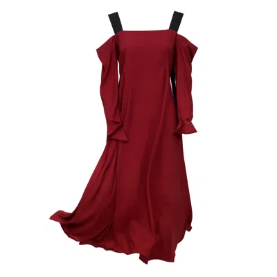 Julia Allert Women's Red Off-shoulder Midi Dress With Contrast Straps - Burgundy