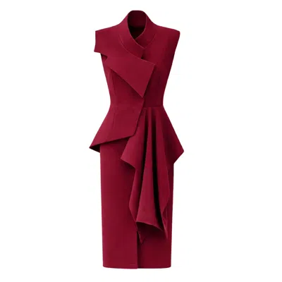 Julia Allert Women's Red Sleeveless Button-front Draped Midi Dress - Burgundy