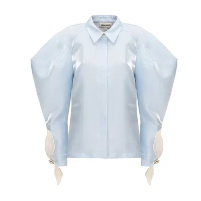 Julia Allert Women's Romantic Silk Organza Blouse With Balloon Sleeves – Light Blue